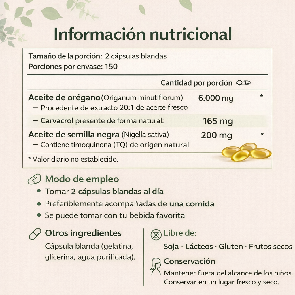 Cápsulas de orégano 150 +150 Gratis