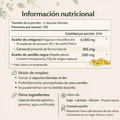 Cápsulas de orégano 150 +150 Gratis